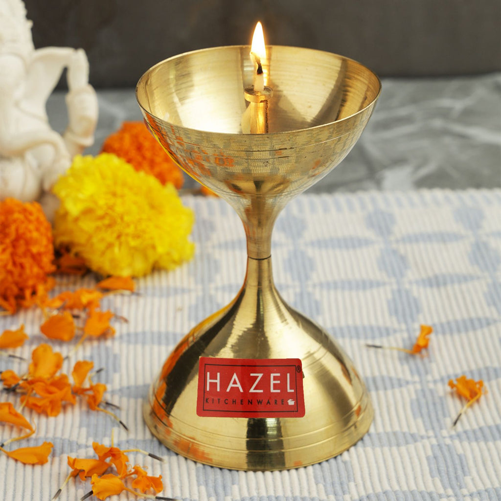 Nanda Deep Brass Diya Oil Lamp Pooja, Small, Golden