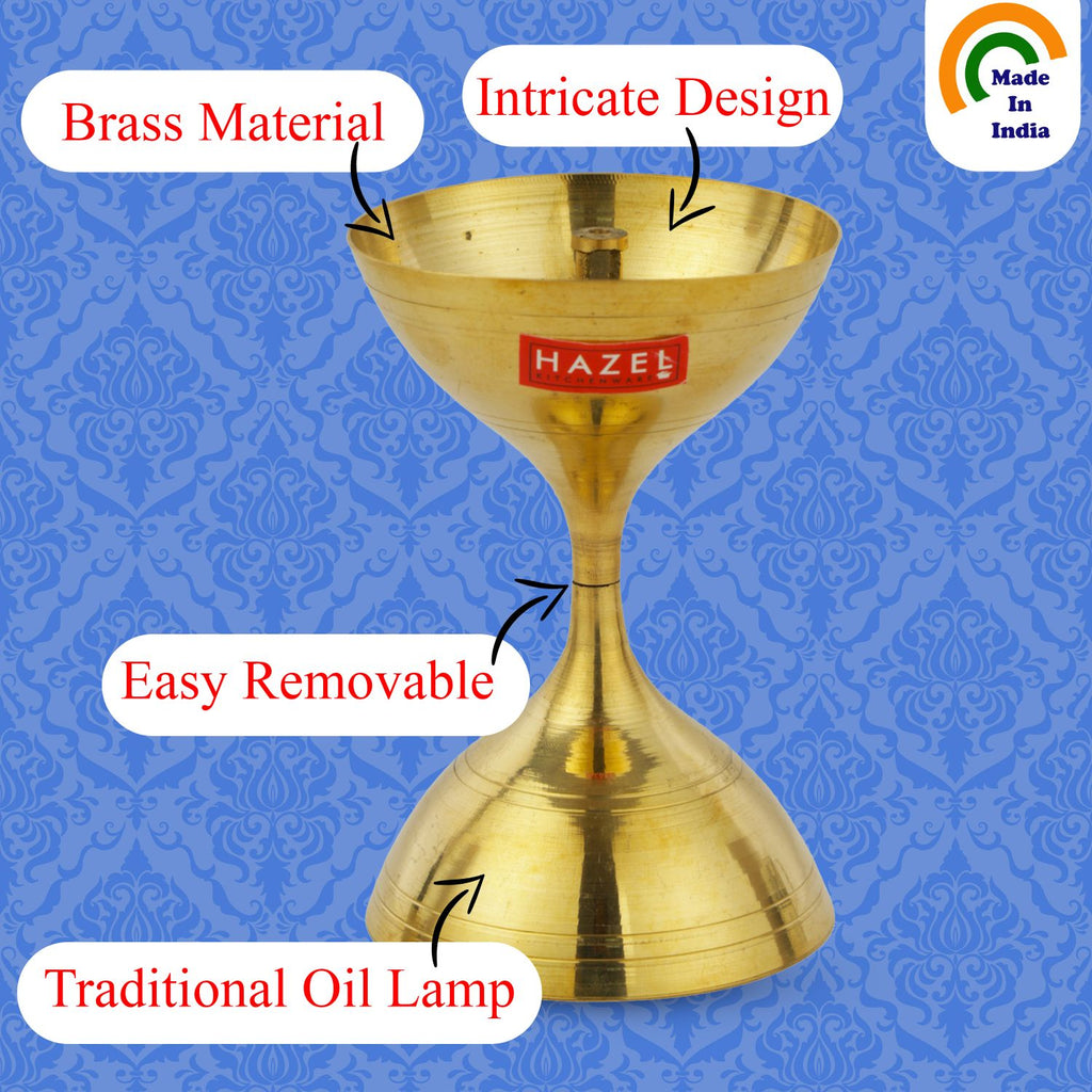 Nanda Deep Brass Diya Oil Lamp Pooja, Small, Golden