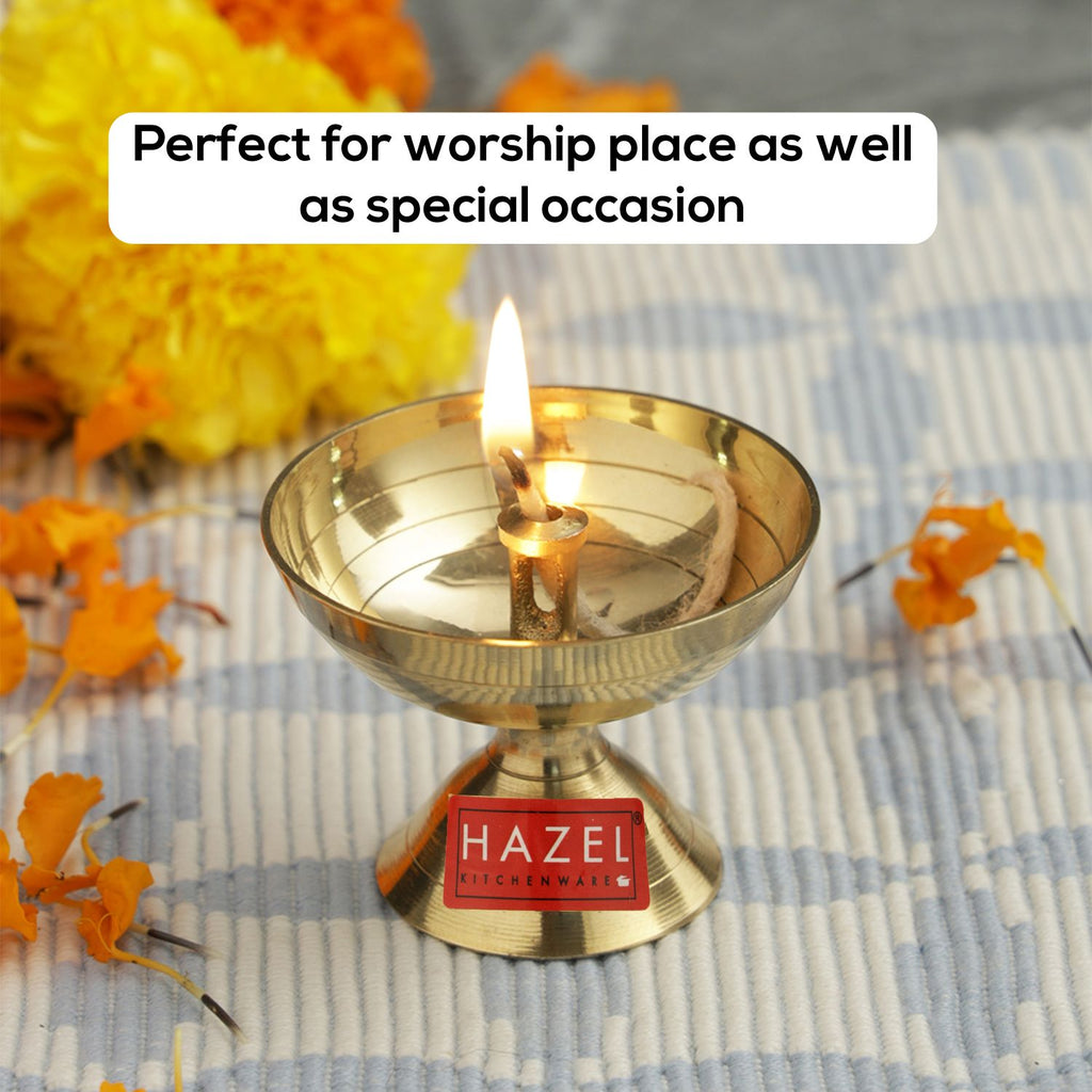 Payali Brass Diya Oil Lamp, Large, Golden