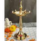 Brass Fancy Kerela Samay Diya Oil Diwali Puja Lamp, Golden