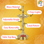 Brass Fancy Kerela Samay Diya Oil Diwali Puja Lamp, Golden