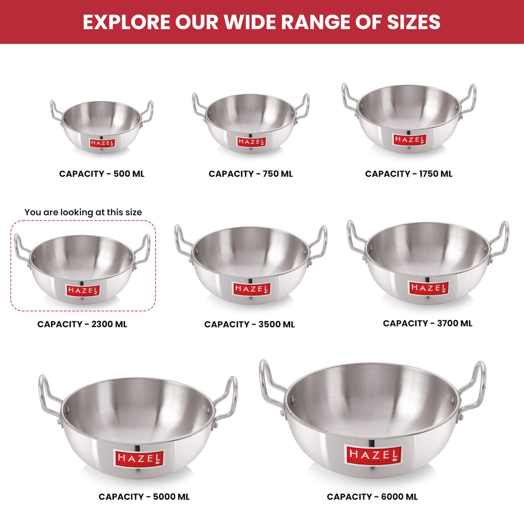Aluminium Kadai with Handle, 2300 ML