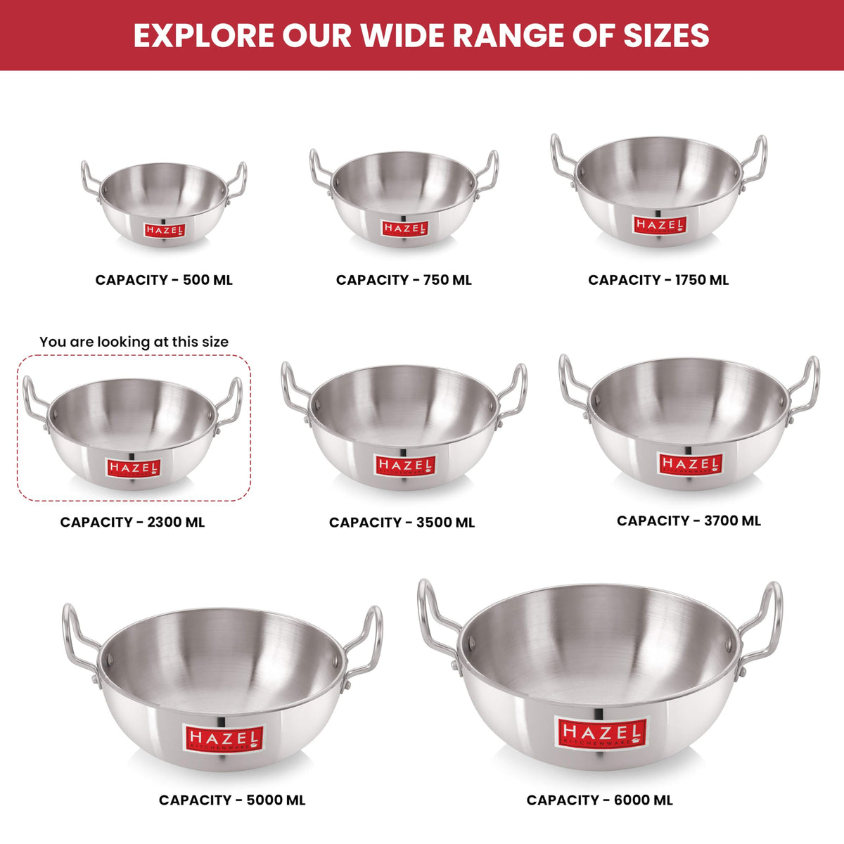 Aluminium Kadai with Handle, 2300 ML