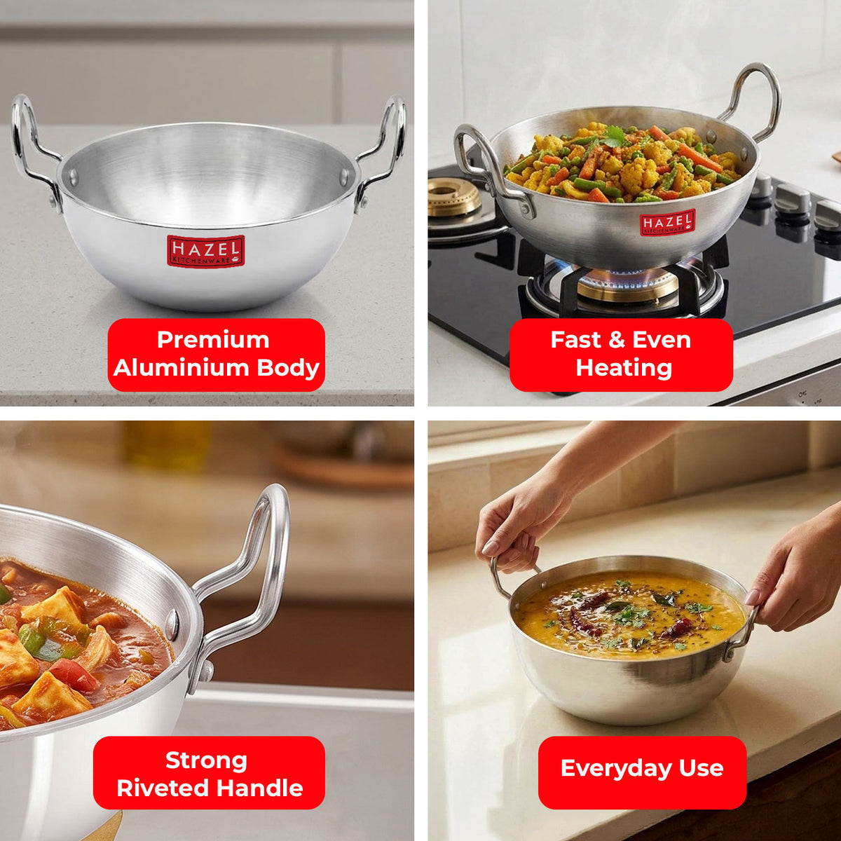 Aluminium Cooking Kadhai, Ideal for Frying, Saute & Daily Use