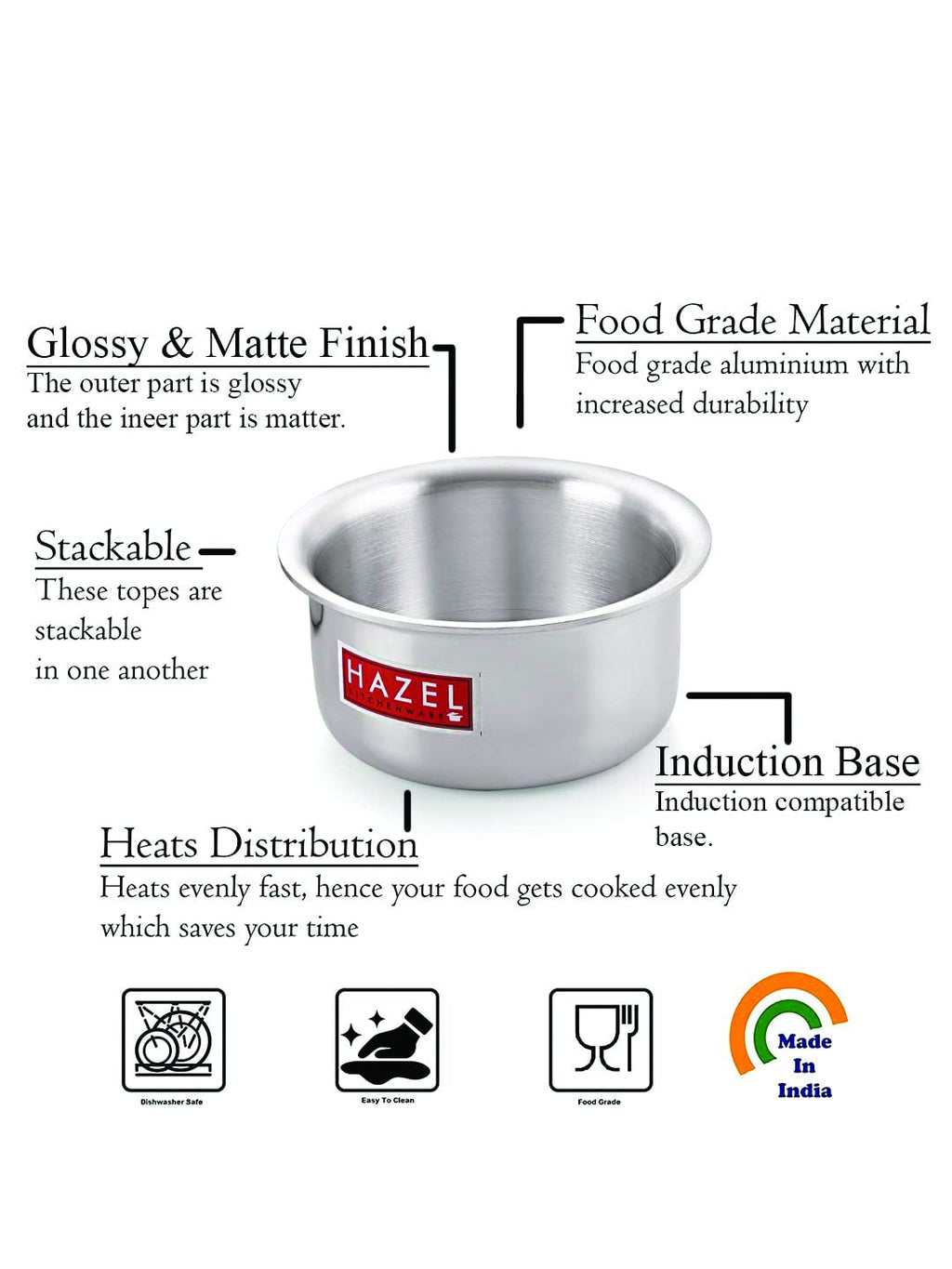 Aluminium Induction Base Flat Bottom Patila Tope Pot, 1400 ml, Silver