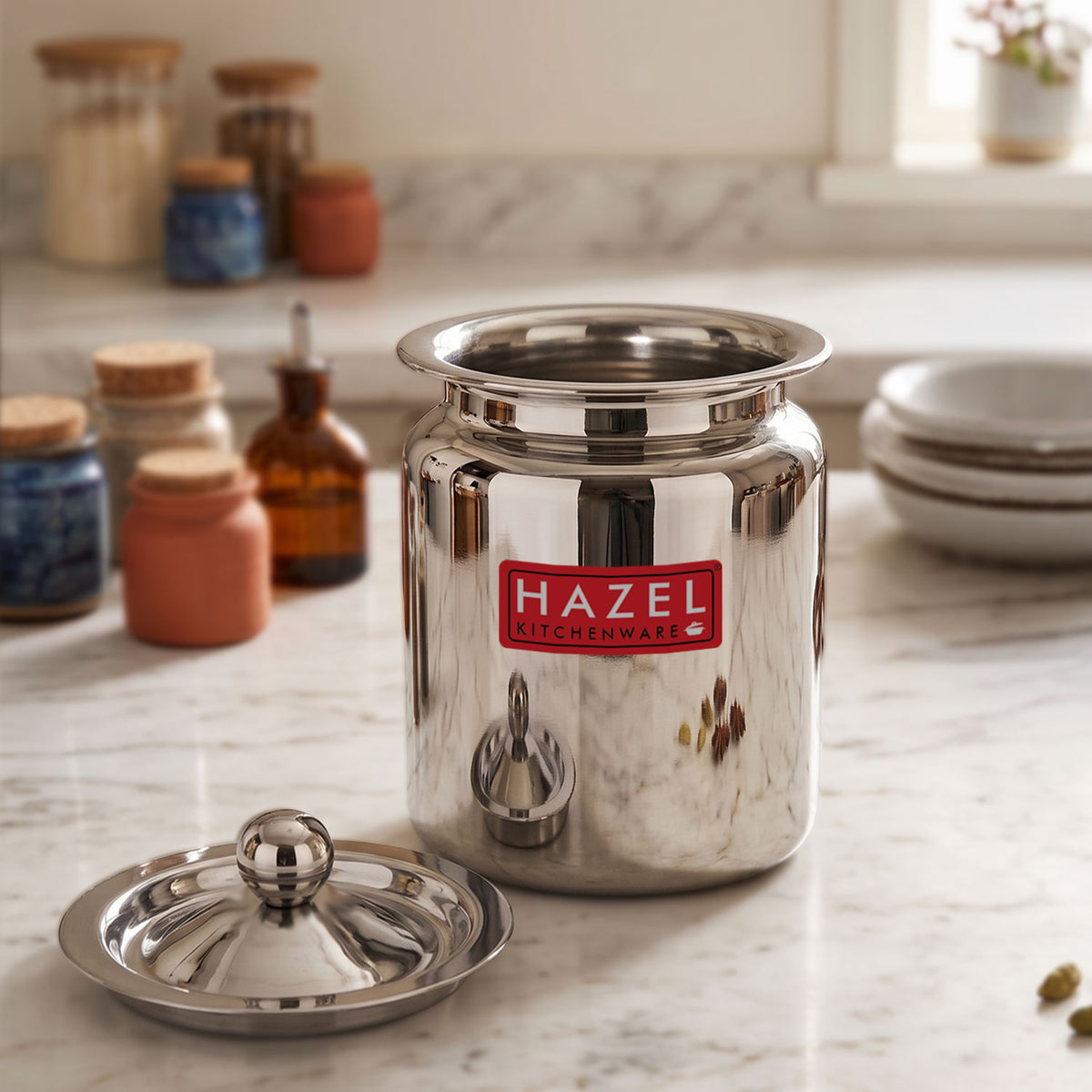 Stainless Steel Oil ghee Container with Lid, Kitchen Dispenser
