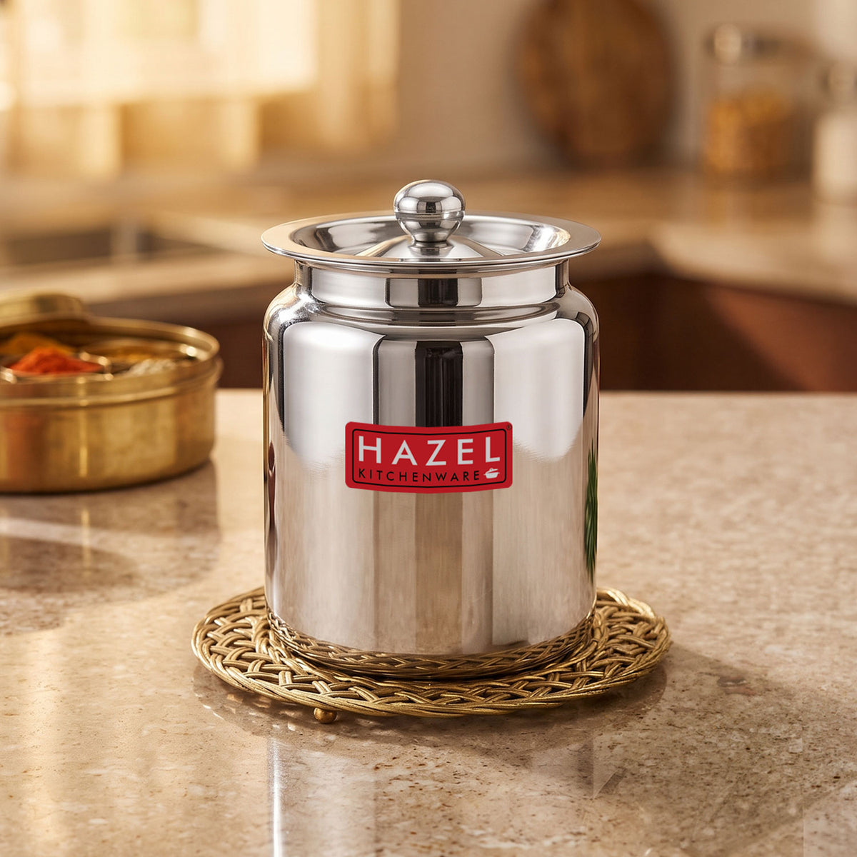 Stainless Steel Oil ghee Container with Lid, Kitchen Dispenser