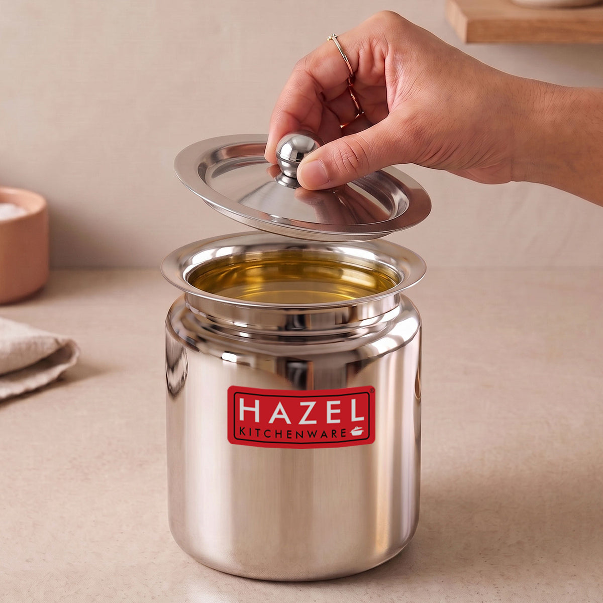 Stainless Steel Oil ghee Container with Lid, Kitchen Dispenser