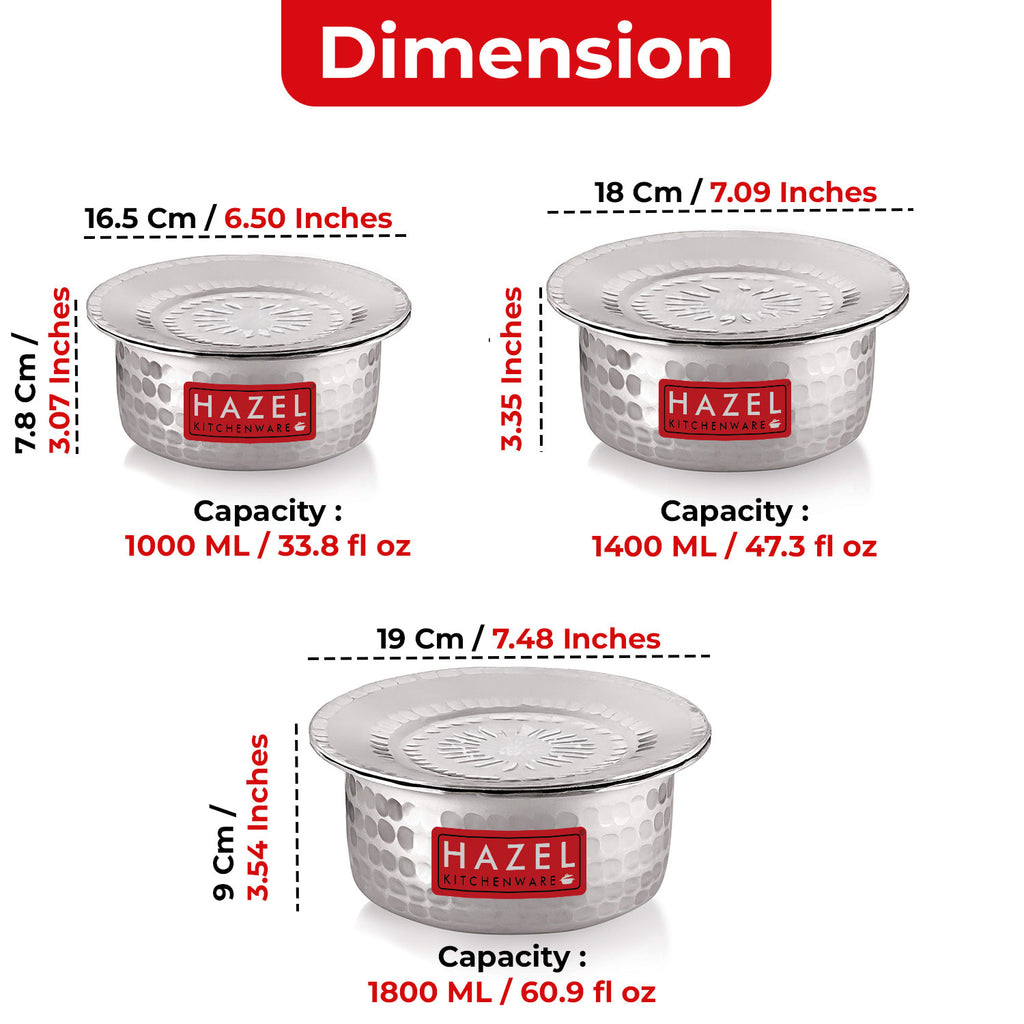 Aluminium Hammered Patila (Tope) Set With Lid  -(Set of 5 - 1L, 1.4L, 1.8L, 2.2L, 2.75L)