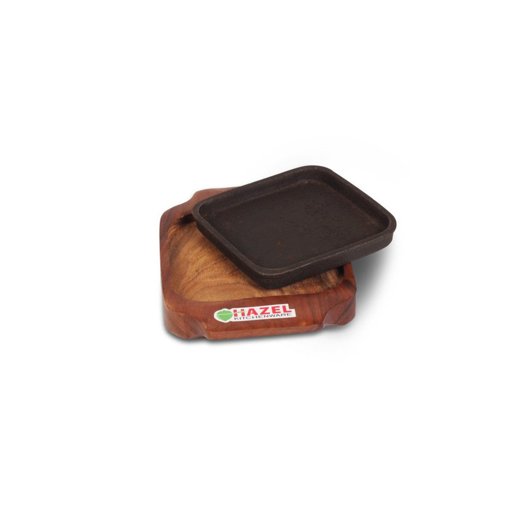 Sizzling Brownie Plate / Tray With Wooden Base Square, 6 Inch