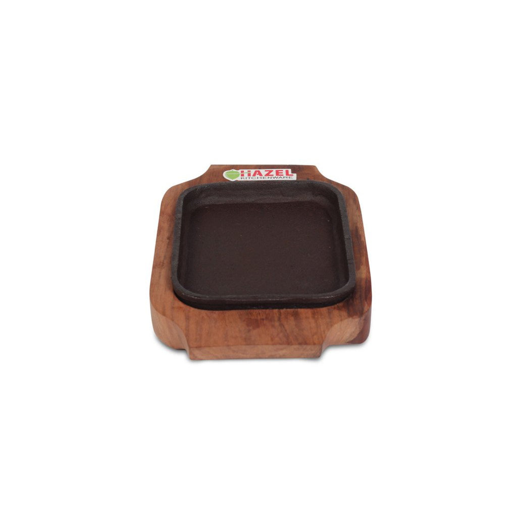 Sizzling Brownie Plate / Tray With Wooden Base Square, 6 Inch