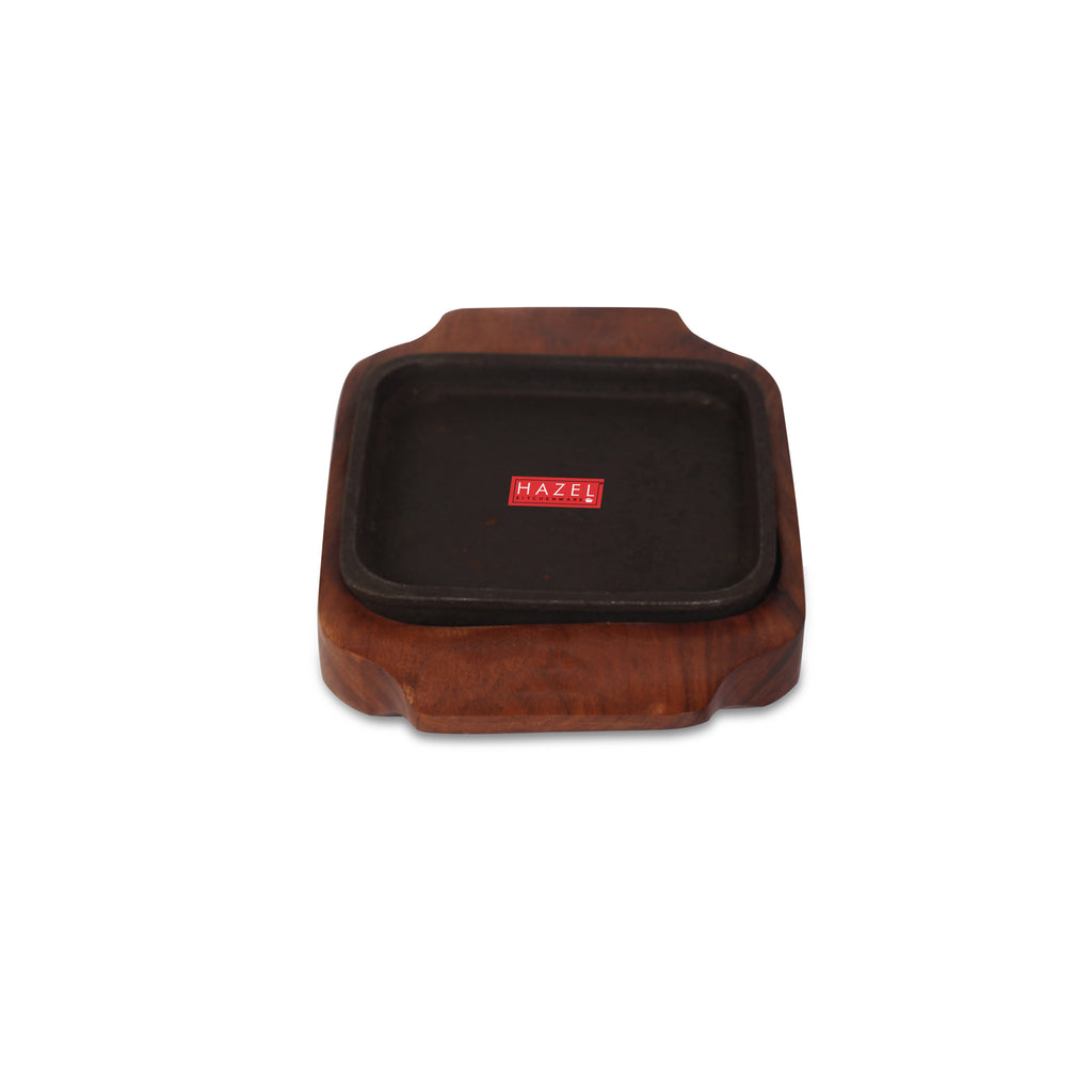 Sizzling Brownie Plate / Tray With Wooden Base Square, 5 Inch