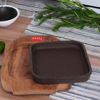 Sizzling Brownie Plate / Tray With Wooden Base Square, 5 Inch