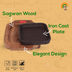 Sizzling Brownie Plate / Tray With Wooden Base Square, 5 Inch