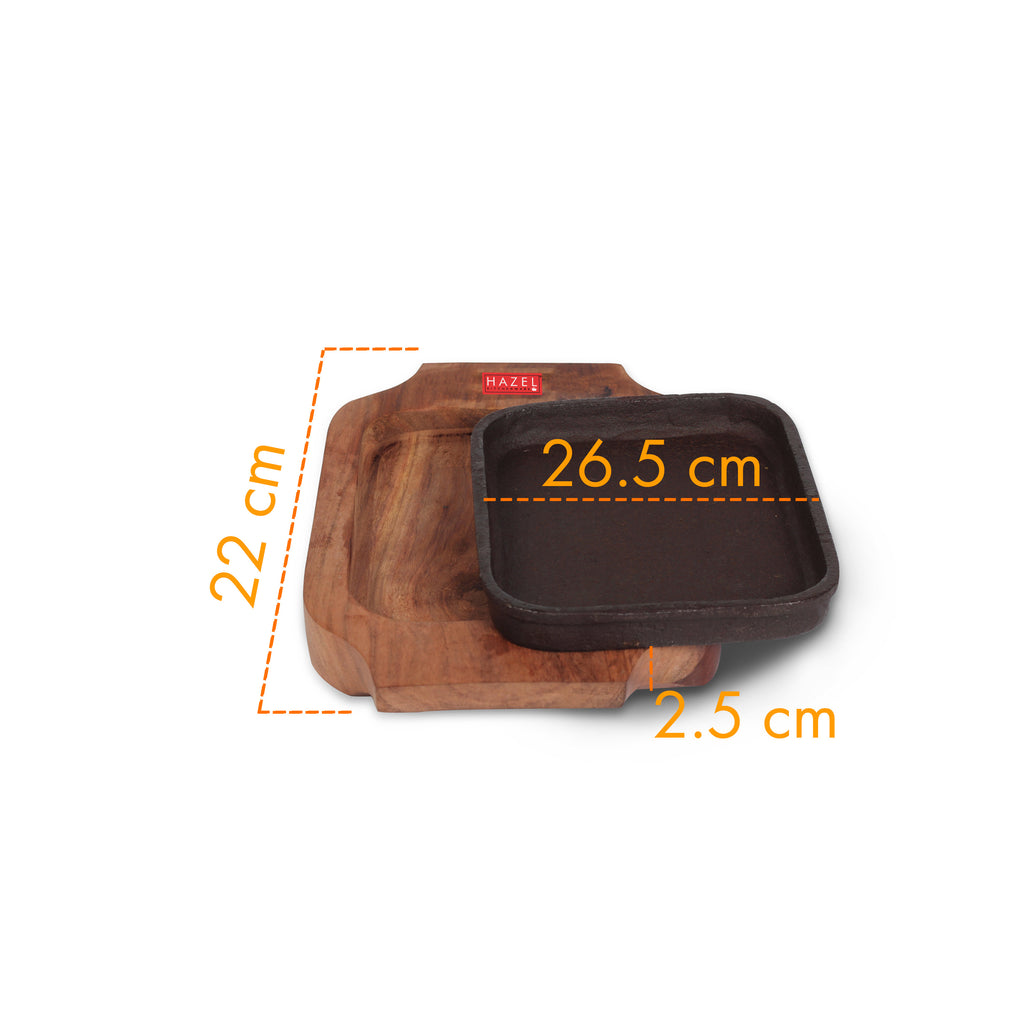 Sizzling Brownie Plate / Tray With Wooden Base Square, 5 Inch
