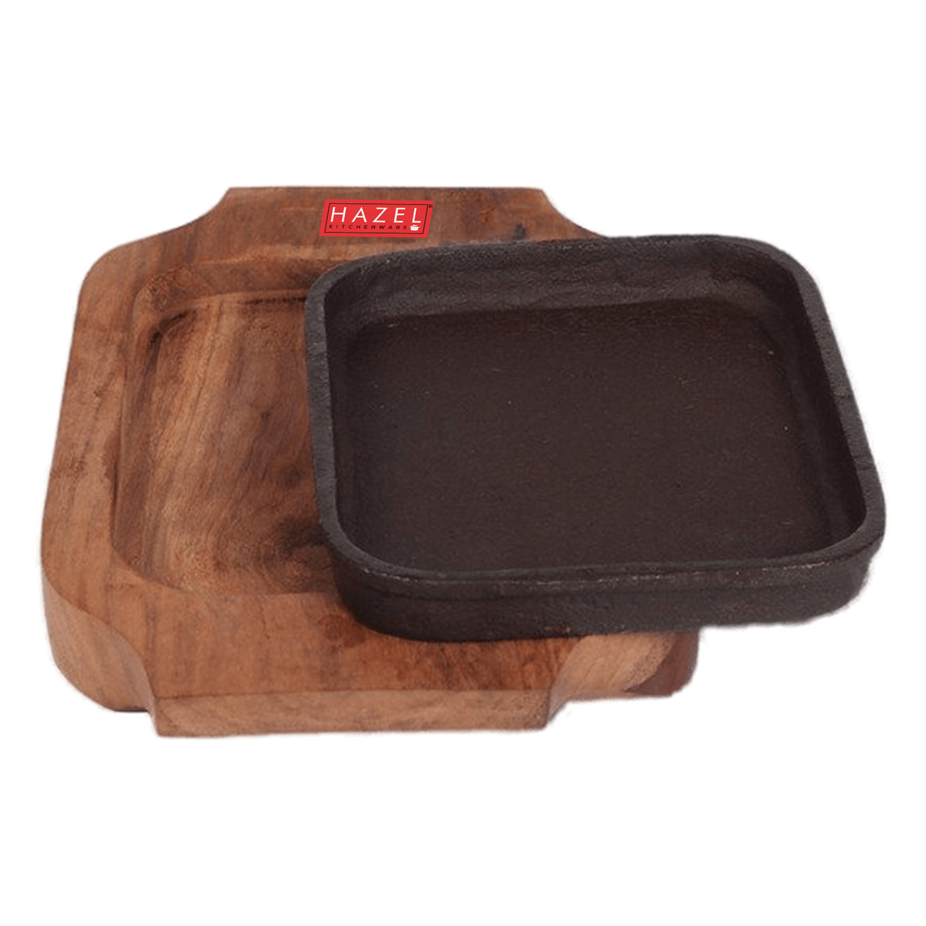 Sizzling Brownie Plate / Tray With Wooden Base Square, 5 Inch