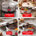 Stainless Steel Masala Dabba with Airtight Lid, 7 Containers and 1 Spoon