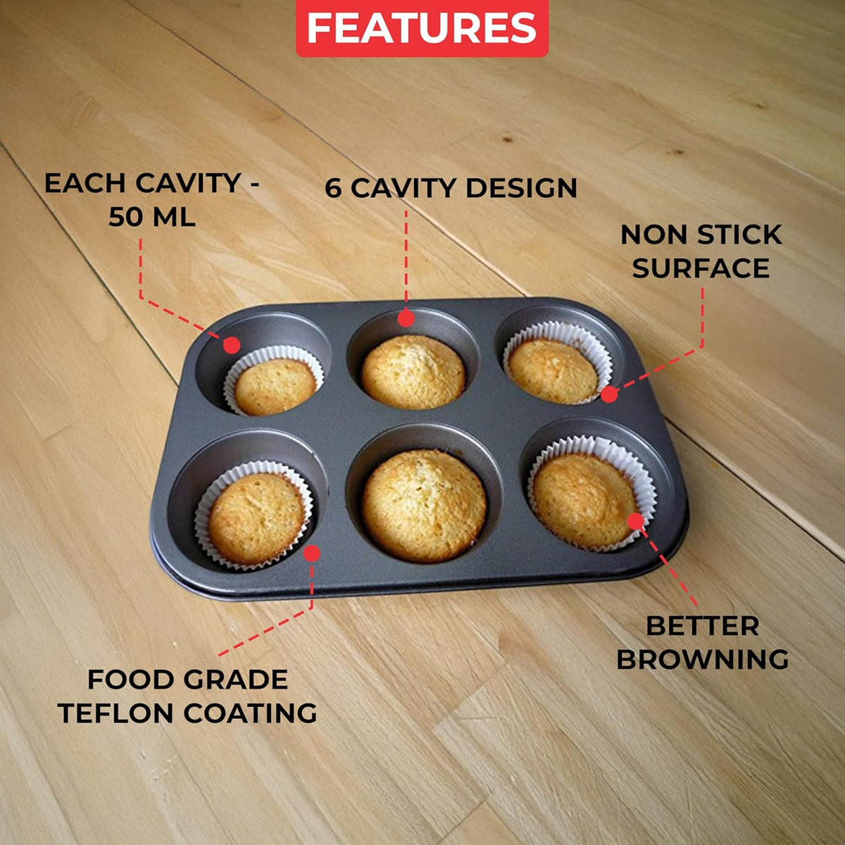 Non Stick Muffin Tray, 6 Cavity