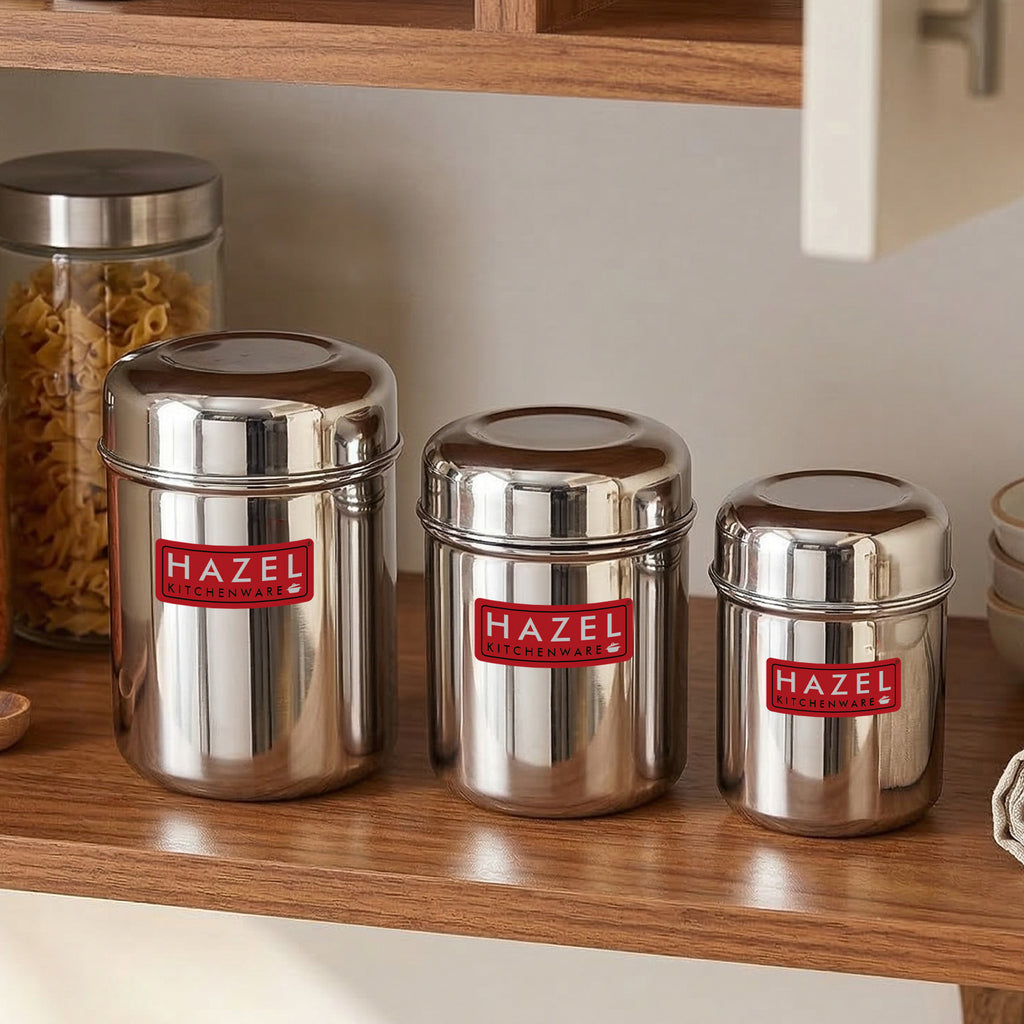 Stainless Steel  Kitchen Containers for Tea, Coffee, Sugar - 3 pc : 300 ML, 500 ML, 650 ML