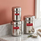 Stainless Steel  Kitchen Containers for Tea, Coffee, Sugar - 3 pc : 300 ML, 500 ML, 650 ML