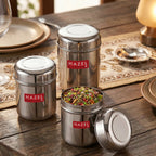Stainless Steel  Kitchen Containers for Tea, Coffee, Sugar - 3 pc : 300 ML, 500 ML, 650 ML