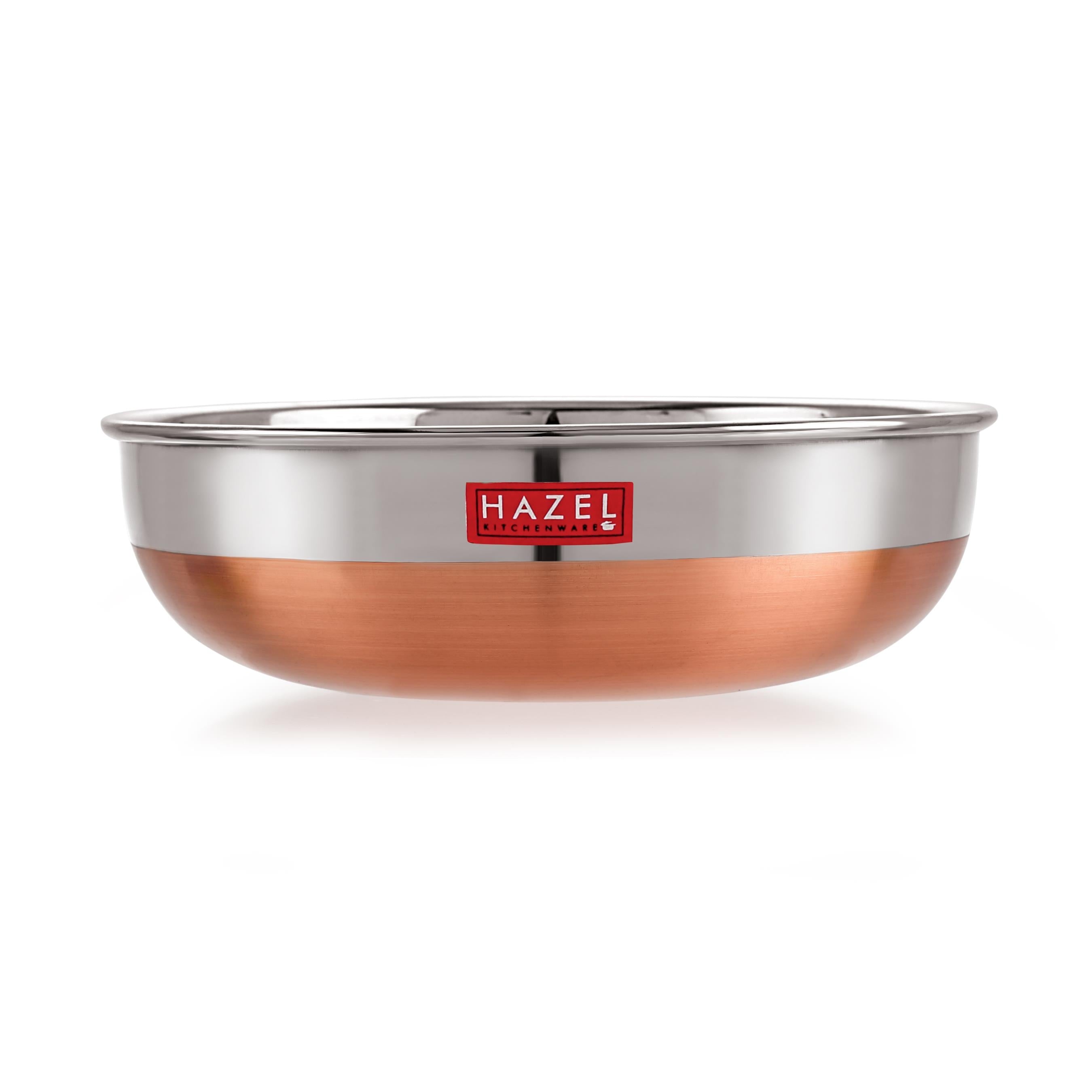 Heavy Gauge Stainless Steel Tasra with Copper Bottom, 1500 ml, Silver & Copper