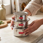 Stainless Steel Patila (Tope) Flat Bottom Set of 3 – 300ML, 500ML & 700ML