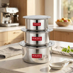 Stainless Steel Patila (Tope) Flat Bottom Set of 3 – 300ML, 500ML & 700ML