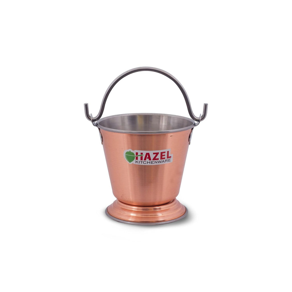 Food Curry Dal Serving Stainless Steel Bucket, 600 ml, Silver & Copper