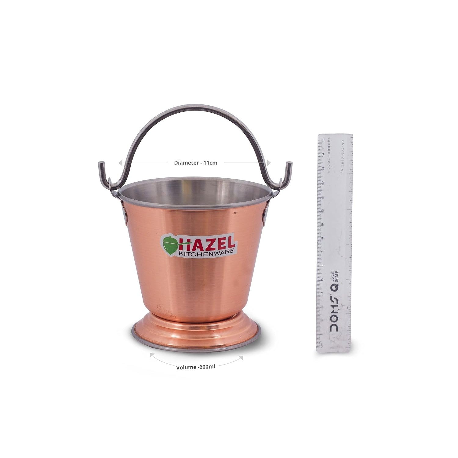 Food Curry Dal Serving Stainless Steel Bucket, 600 ml, Silver & Copper