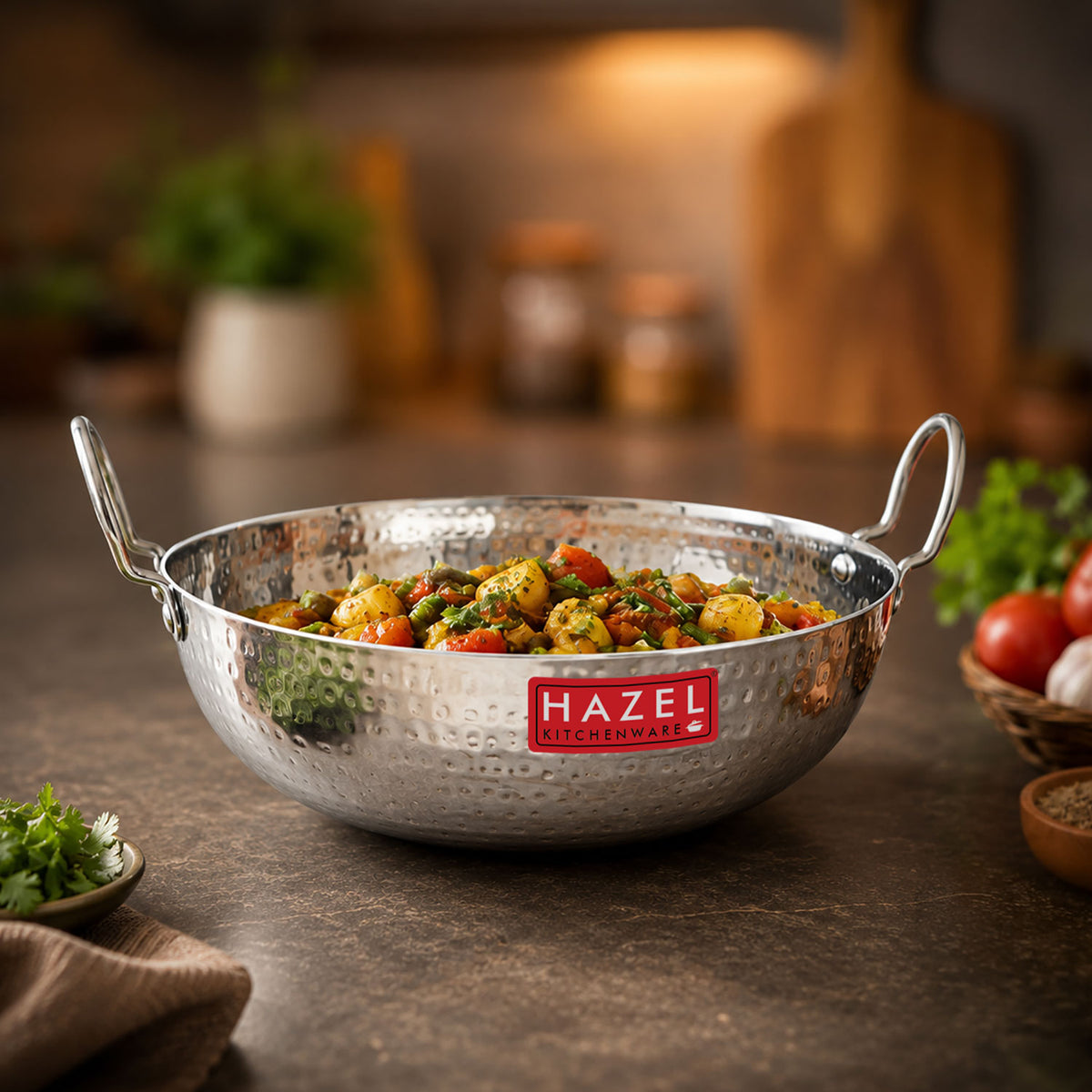 Stainless Steel Hammered Deep Kadai, 2250 ML, 24.5cm