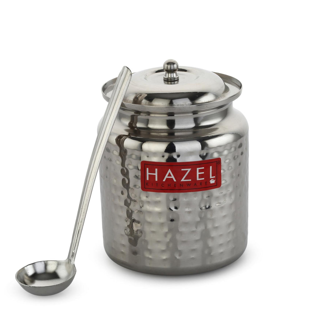 Stainless Steel Ghee Container with Spoon, Oil Containers for Kitchen with Lid, 400 ML