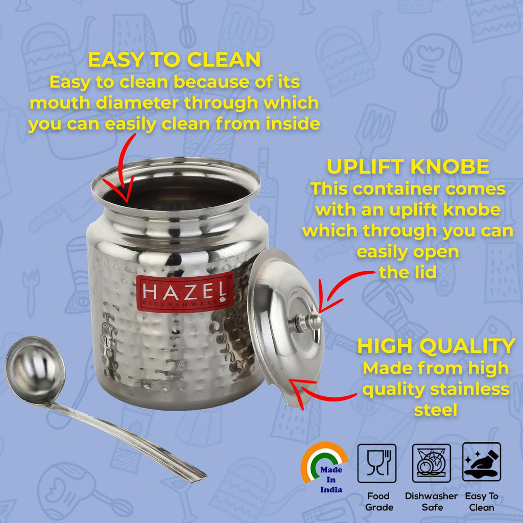 Stainless Steel Ghee Container with Spoon, Oil Containers for Kitchen with Lid, 400 ML