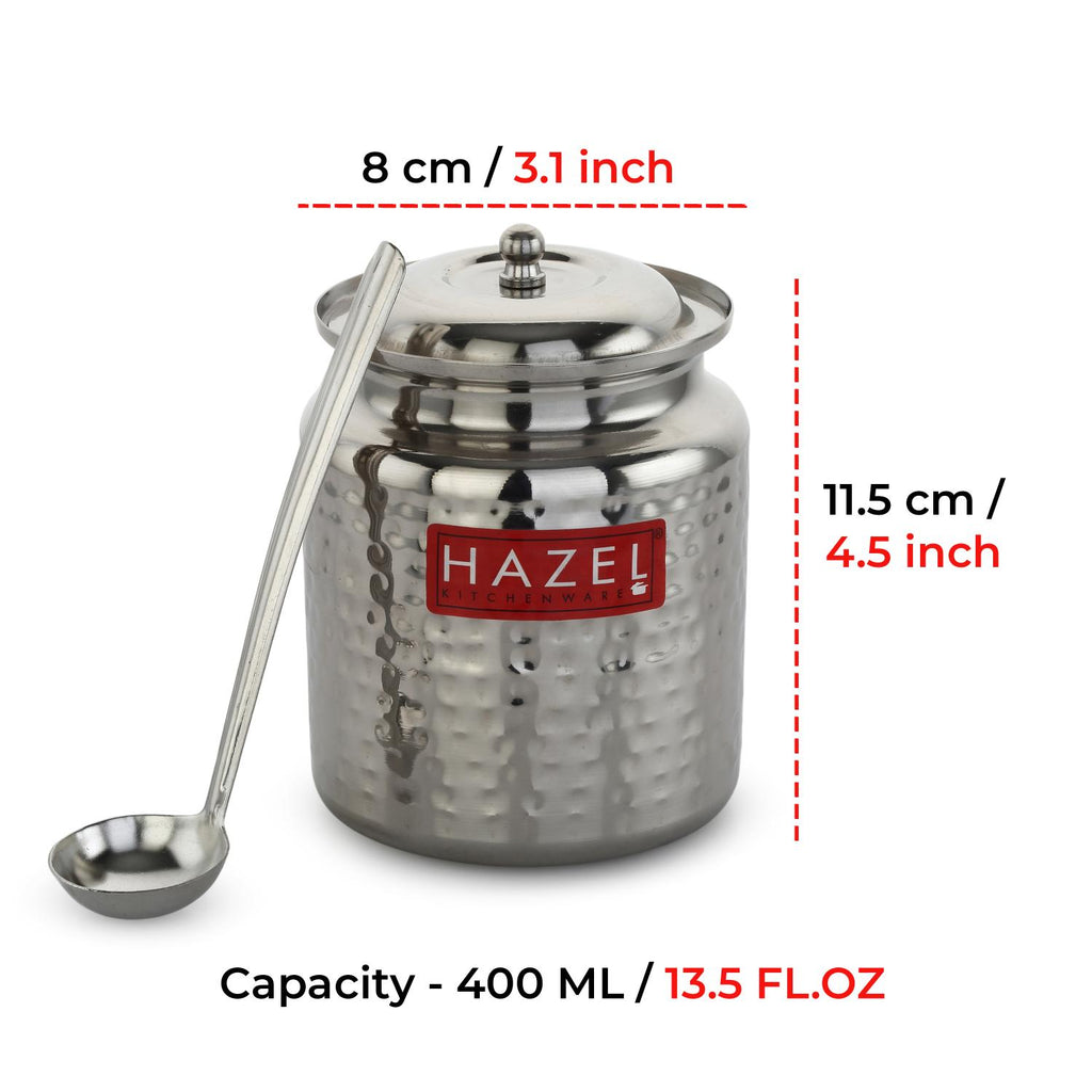 Stainless Steel Ghee Container with Spoon, Oil Containers for Kitchen with Lid, 400 ML