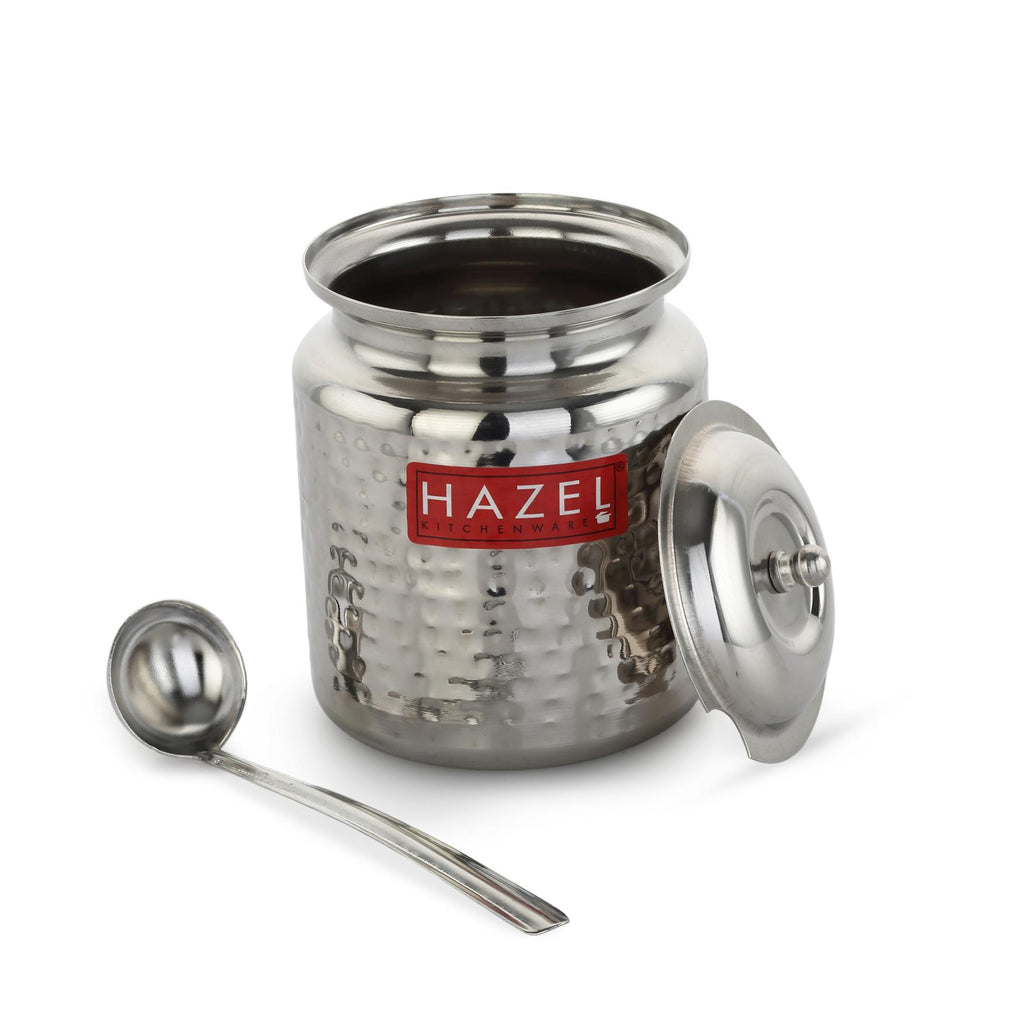 Stainless Steel Ghee Container with Spoon, Oil Containers for Kitchen with Lid, 400 ML