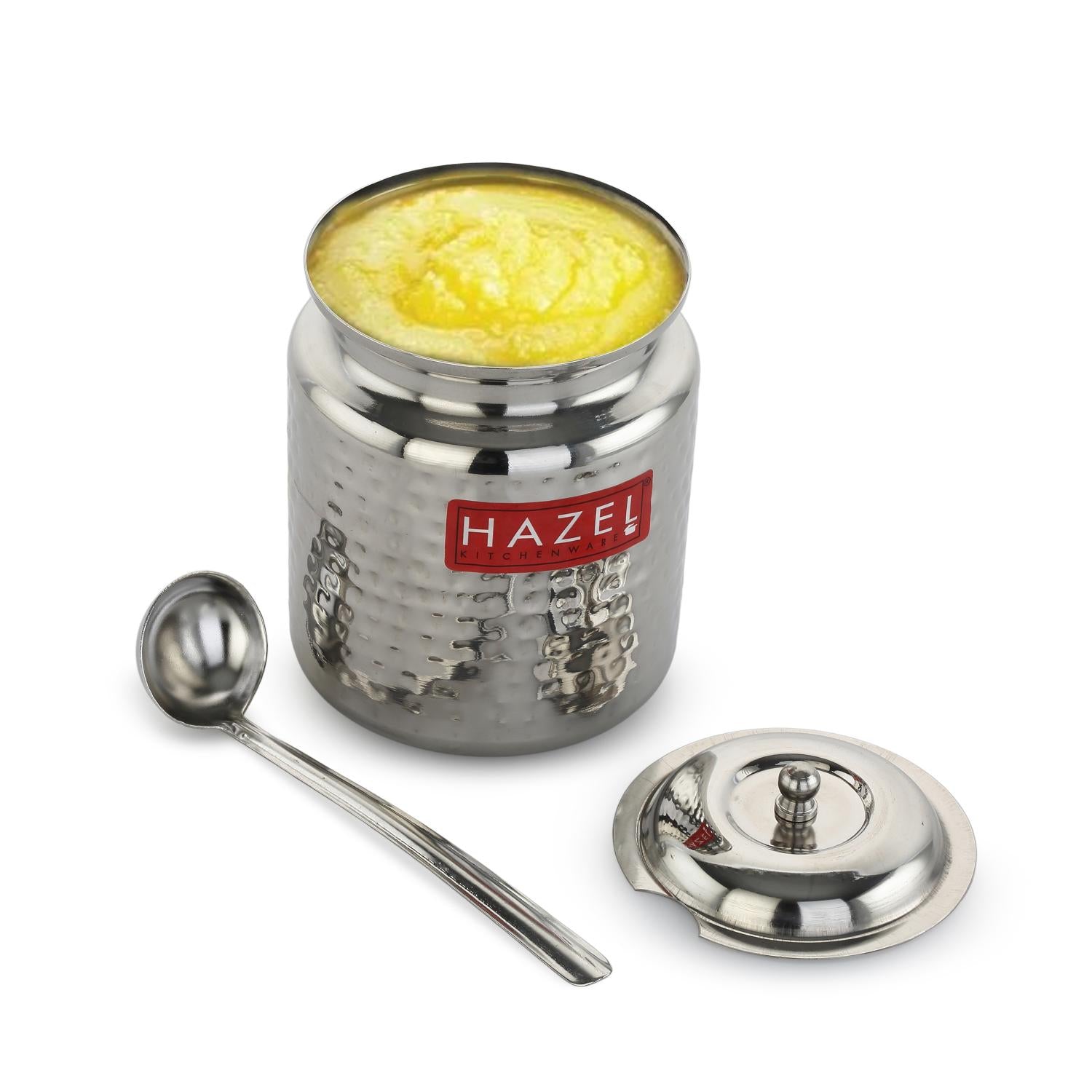 Stainless Steel Ghee Container with Spoon, Oil Containers for Kitchen with Lid, 400 ML