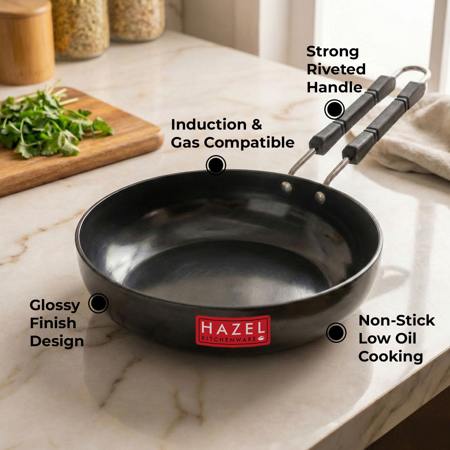 Aluminium Hard Anodised Fry Pan, Induction Base - 1750ml, 22cm
