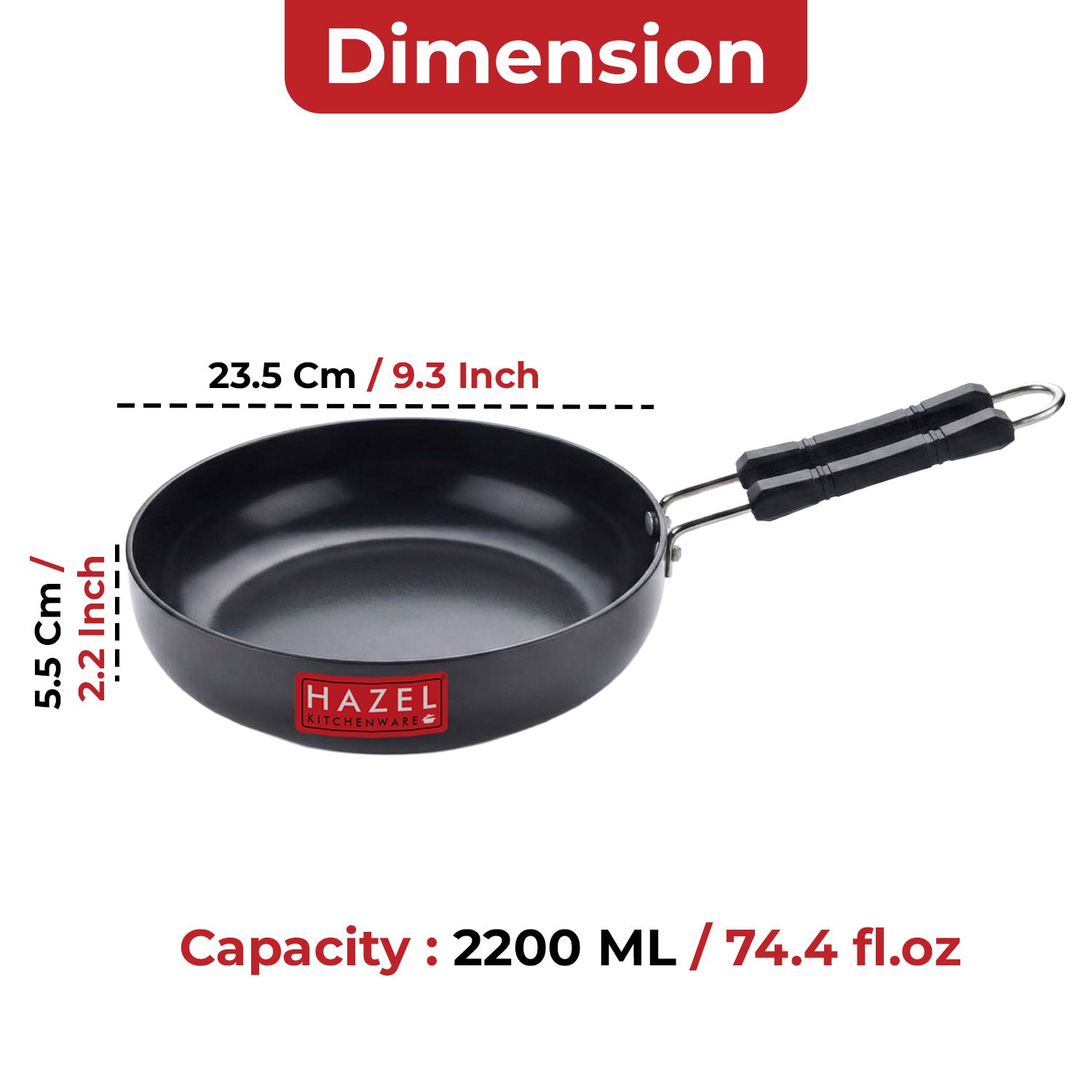 Aluminium Hard Anodised Fry Pan, Induction Base - 2200ml, 23.5cm