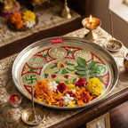 Steel Shubh Labh Designer Puja Thali, 22.5 cm