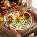 Steel Shubh Labh Designer Puja Thali, 22.5 cm