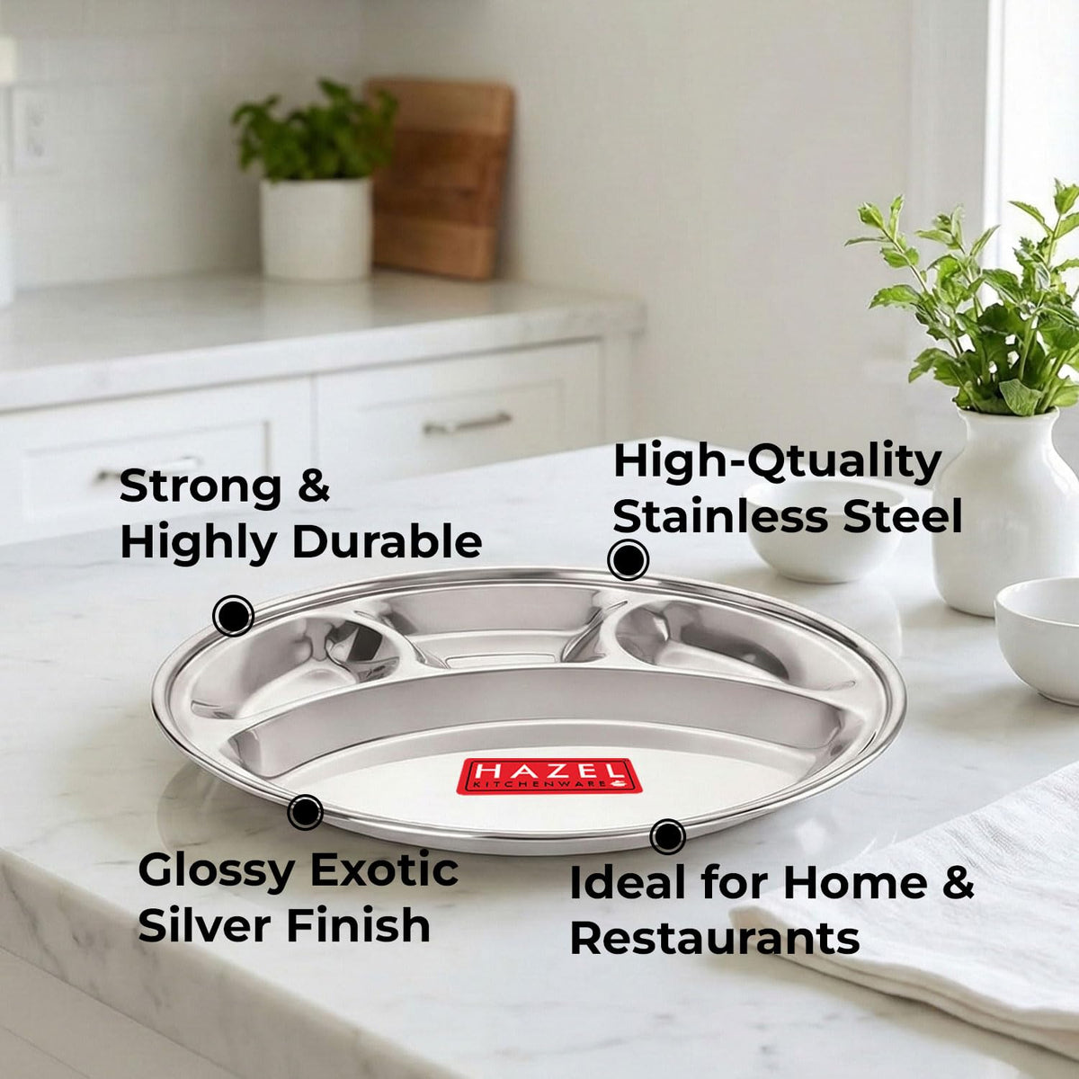 Stainless Steel 4 Compartment Round Thali