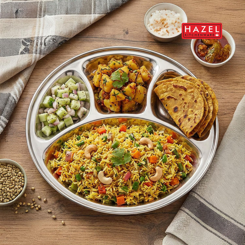 Stainless Steel 4 Compartment Round Thali