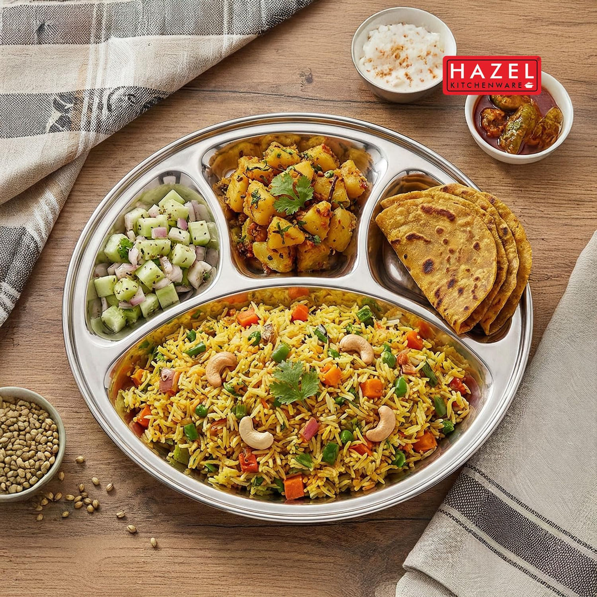 Stainless Steel 4 Compartment Round Thali