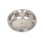 Stainless Steel Round Dinner Plate With 4 Compartment Mess Plate, Large, Set of 6