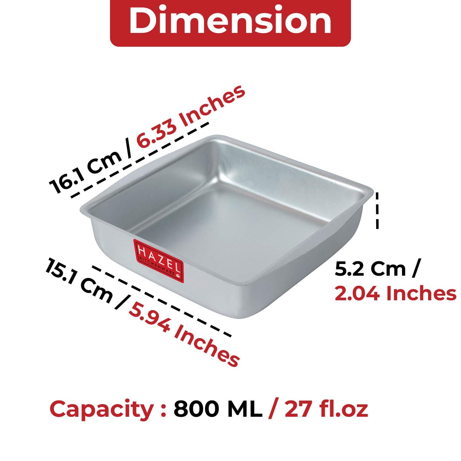 Aluminium Square Shape Cake Mould, Silver, Small
