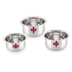 Stainless Steel Flat Tope without Lid, Set of 3, 300, 500 & 700 ml, Silver