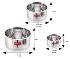 Stainless Steel Flat Tope without Lid, Set of 3, 300, 500 & 700 ml, Silver