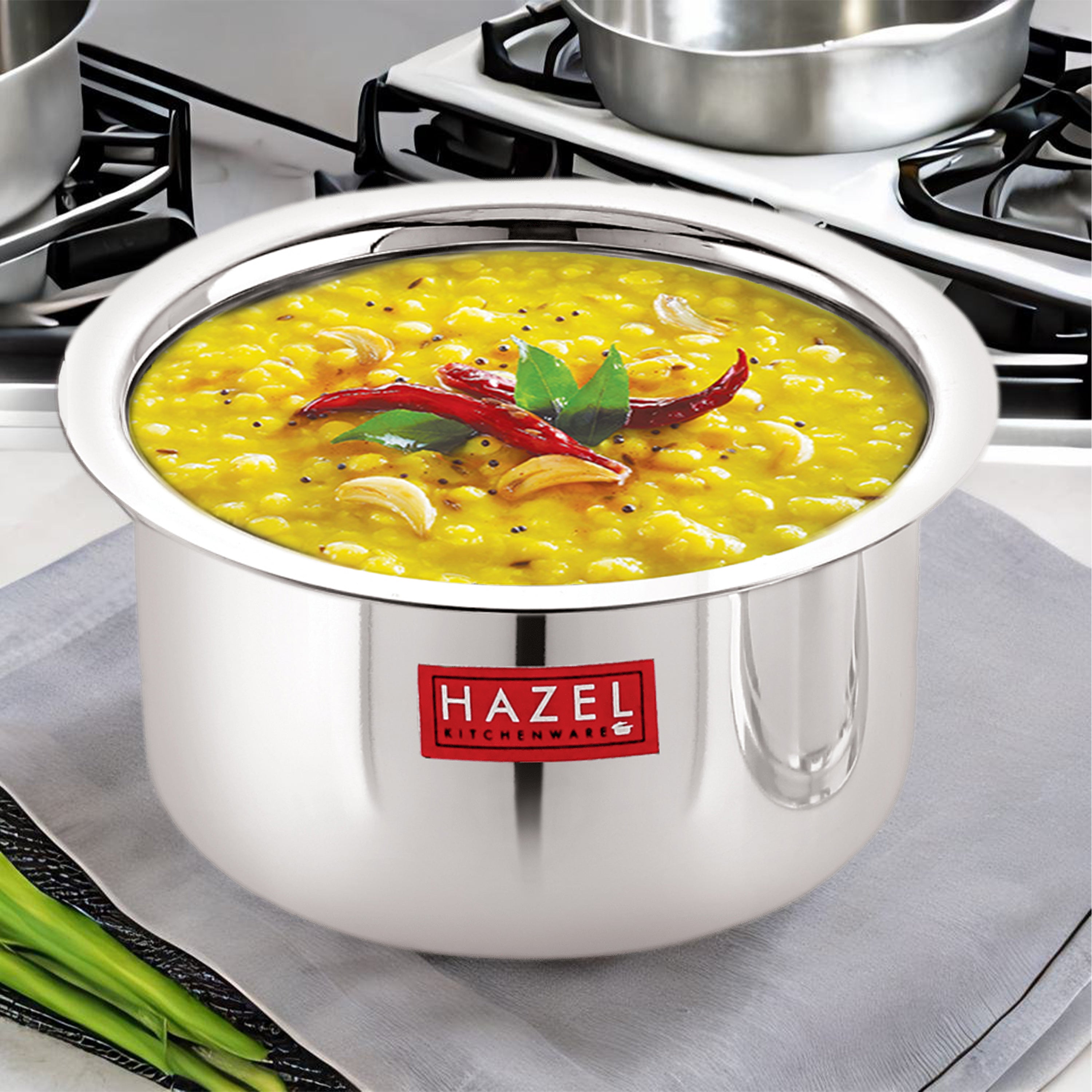 Stainless Steel Flat Tope without Lid, Set of 3, 300, 500 & 700 ml, Silver