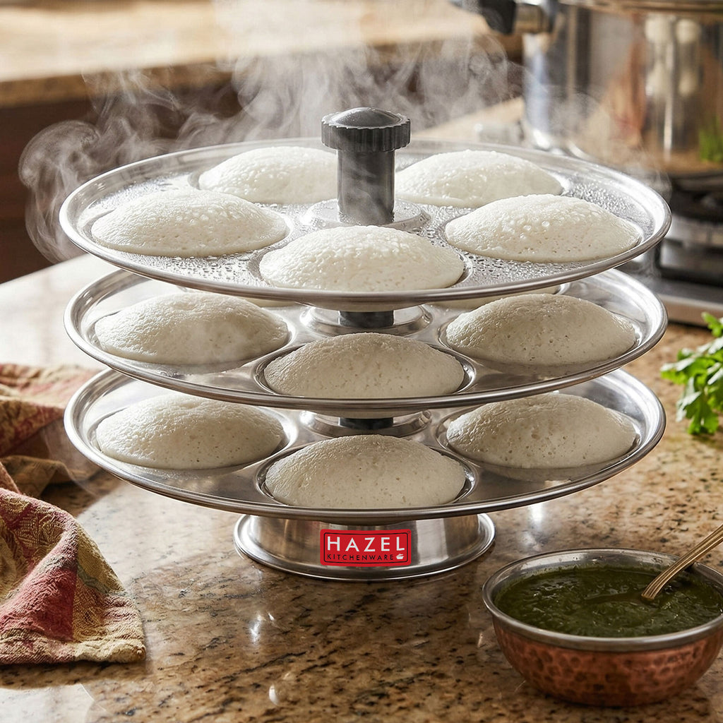 Stainless Steel Idli Plate Stand,  3-Rack Plates, 15 Idlis