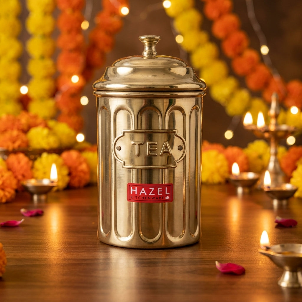 Tea Golden Container with Lid, Galvanized Iron Tea Storage Canister, 800 ml